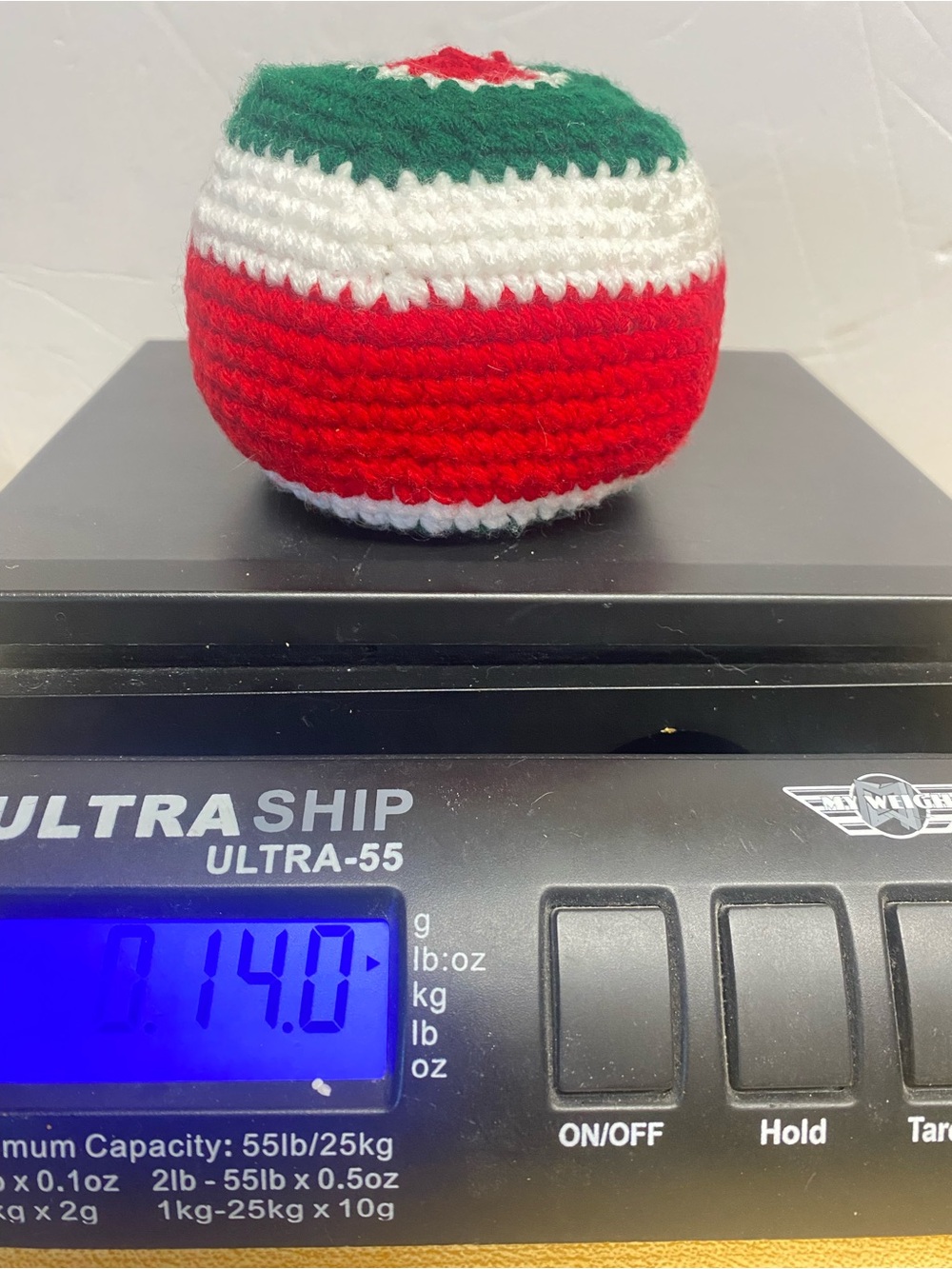 Handmade Crocheted Green White Red Juggling Ball - - Picture 4 of 4
